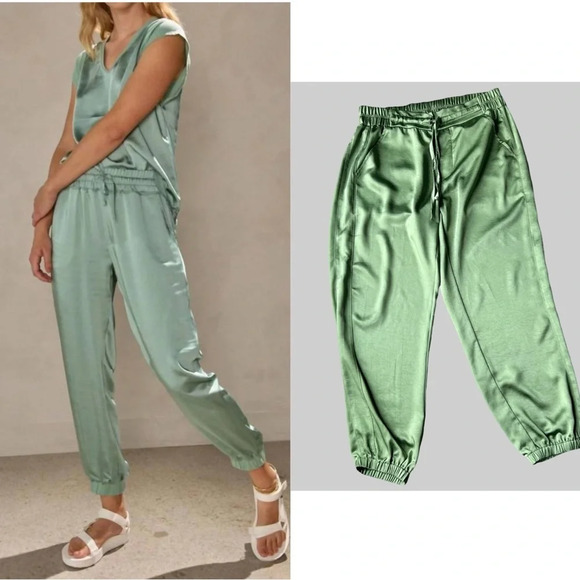 MELISSA NEPTON satin joggers in Green